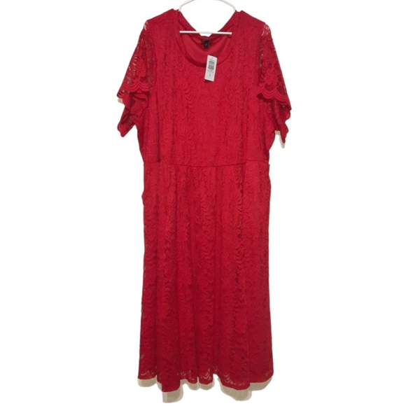 TORRID Red Lace Fit&Flare Dress Short Sleeve Scallop Flowy Holiday Valentine 6X - Picture 4 of 13